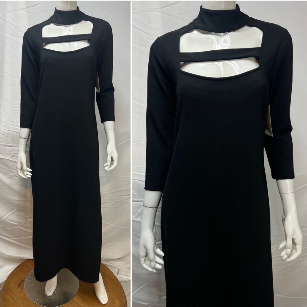 Boston Proper 3/4 Sleeve Cut Out Black Sheath Dress